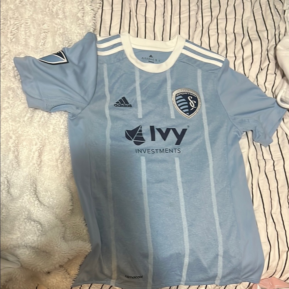 Adidas Blue Soccer Jersey with White Stripes